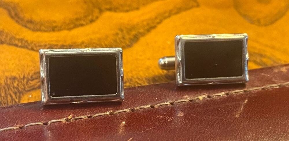 VTG Men's Silver Tone Cufflinks, Black accent